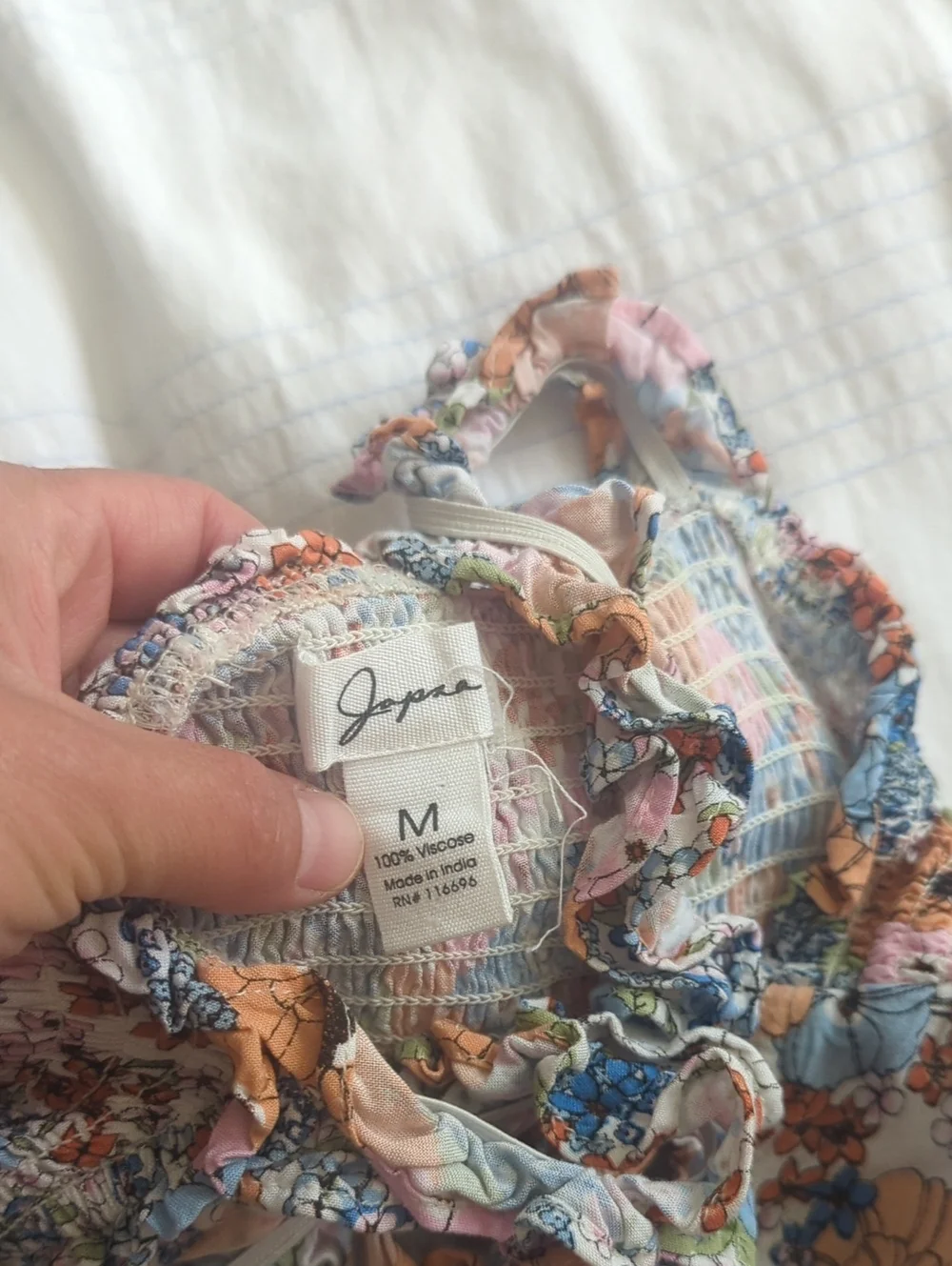 Japna Peach and Light Blue Floral Tie-Strap Dress Medium